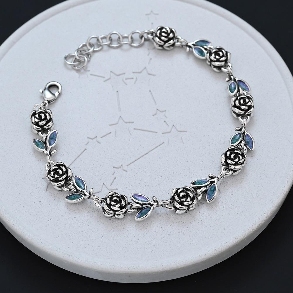 Xiaomi 100% Solid 925 Sterling Silver Metal Bracelet for Women Vintage Handmade Simple Blue Leaf Flower Bracelet Birthday Gift Party