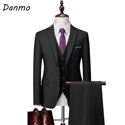 Danmo чистый цвет мужской деловой деловой костюм комплект из трех предметов жених свадебное платье плюс размер 5XL(Куртка + Жилет + Брюки)