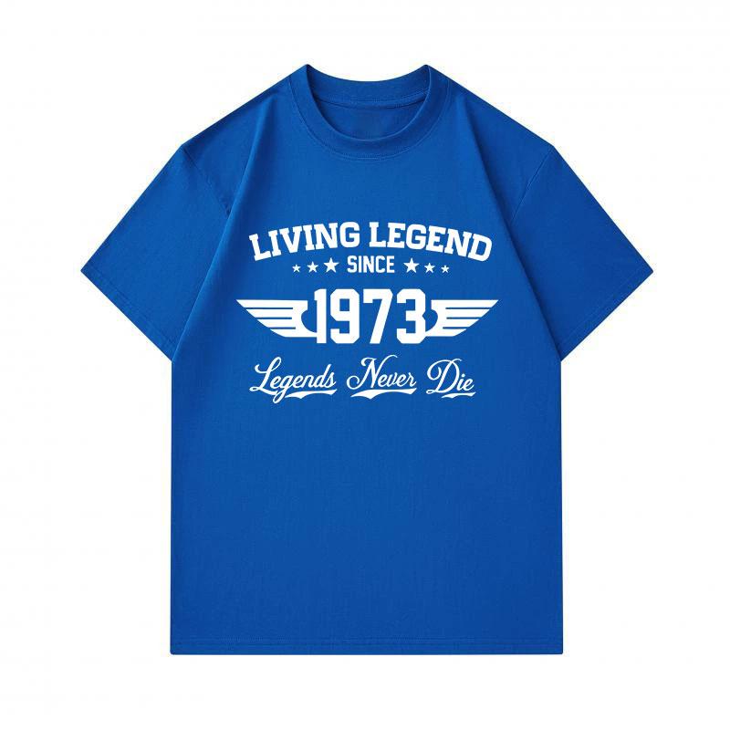 Men's 100% Cotton Crew Neck Short Sleeve T-Shirt, Living Legend Since 1973 Legends Never Die Print Casual Comfortable Daily Wear Tee for Adults