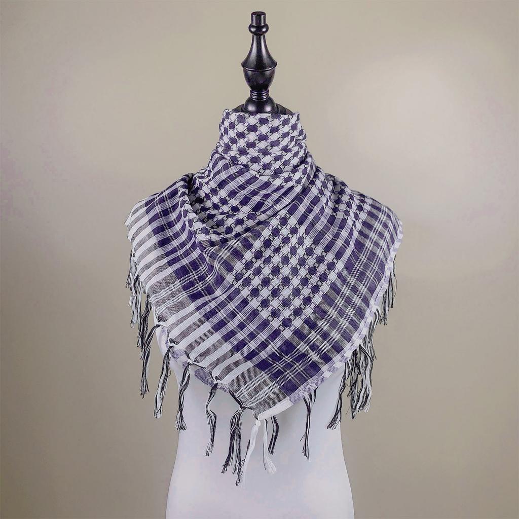 Shemagh Desert Scarf Colorblock Houndstooth Pattern Arab Keffiyeh Shawl Wrap with Tassels Scarves Bandana Head Wraps