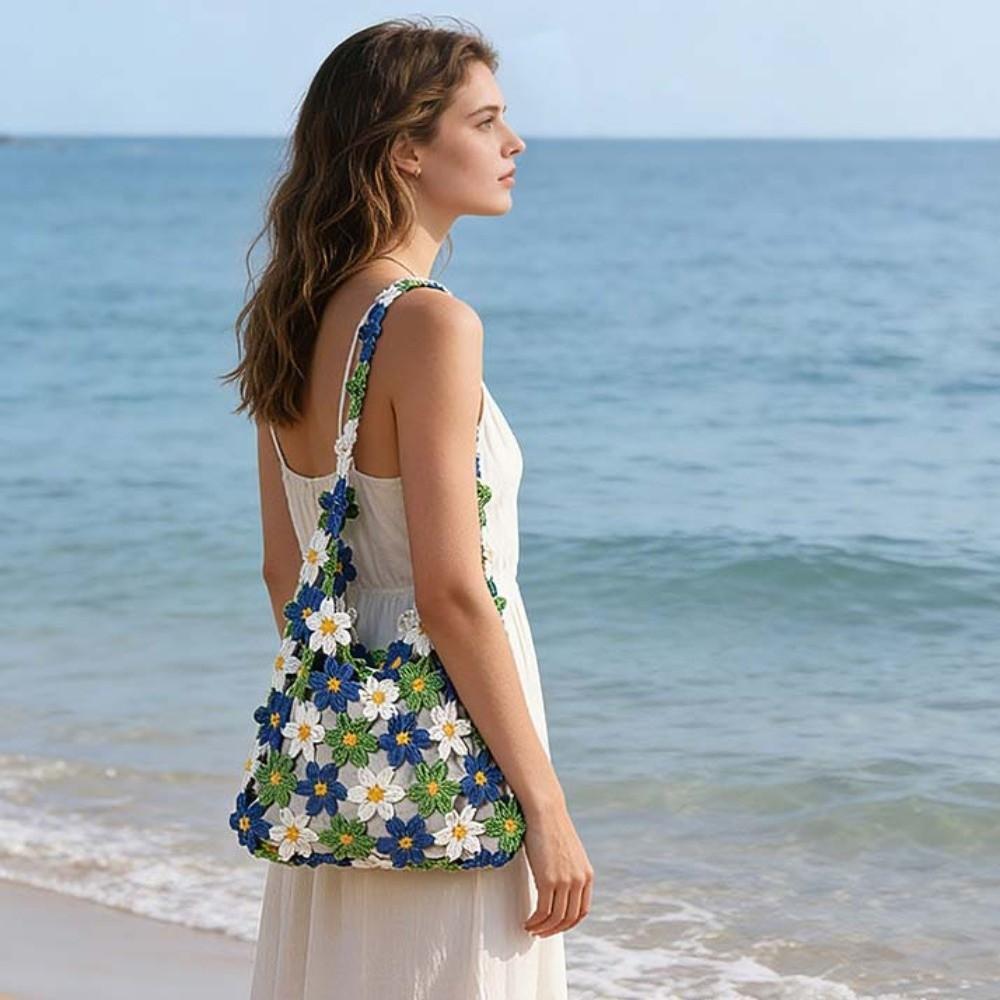 Eco-Friendly Cotton Hand-Knitted Hobo Bag Cotton Yarn Shoulder Bag Picnic Aesthetic Gear