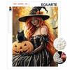 Halloween pearl painting art full pearl handmade diy home decorations witch with black cat and pumpkin ornament