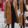 Women Casual Woolen Coat Loose Long Medium Breasted Solid Color Fashion Outerwear