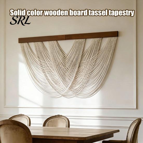 Cotton Woven Tapestry Boho Tassel Wall Tapestry, Rustic Hanging, String Hanging with Wooden Rod for Bedroom Living Room Decor