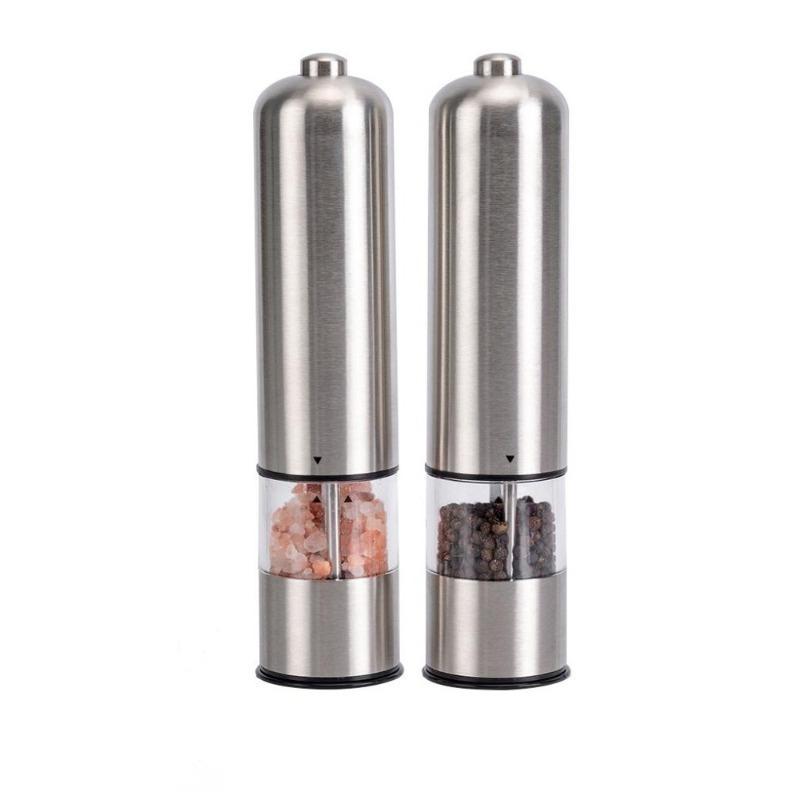 Мельница для перца и соли из нержавеющей стали с батарейным питанием и подсветкой - шейкер для соли и перца с одной кнопкой