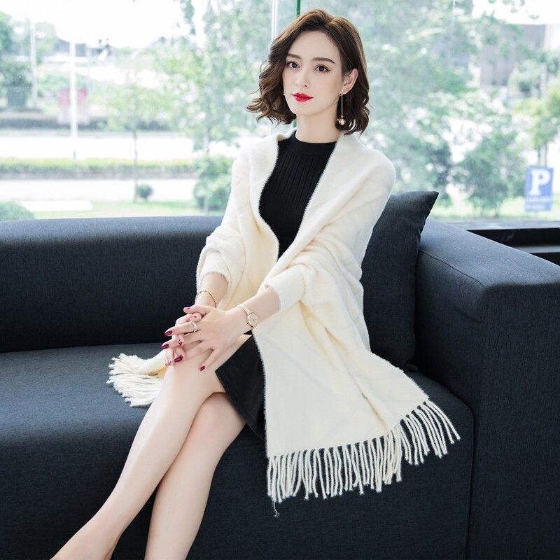 Женское пальто из искусственной норковой шерсти, осеннее и зимнее пальто-шаль, свитер, кардиган, шарф, универсальное пончо из утолщенной шерсти двойного назначения