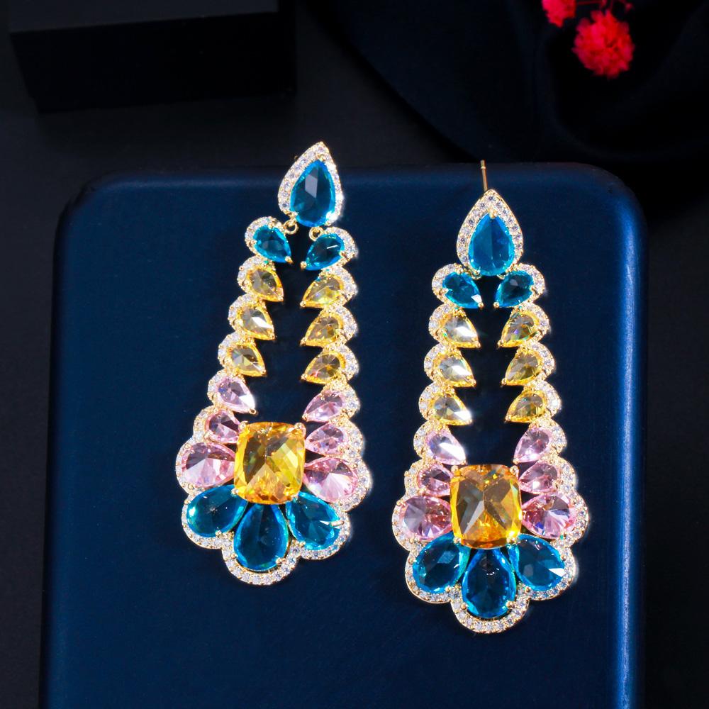 CMM Высококачественные богемные многоцветные эффектные серьги-капли с кубическим цирконием