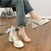 Fashion Women's High Heels with Elegant Bows Women Shoes Thick Heel Shoes for Women Retro Party Square Toe Pearl Sandals