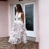 Милое платье с принтом на шее, сексуальное, с глубоким V-образным вырезом, открытой спиной, со шнуровкой и бантом, облегающее женское плиссированное платье-торт, летнее