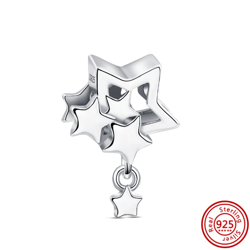 Стерлингового серебра 925 пробы, звезды, снежинки, гитара, сердечки, корона, паве, одноцветные бусины «сделай сам», подходят оригинальные подвески, браслет, ювелирные изделия