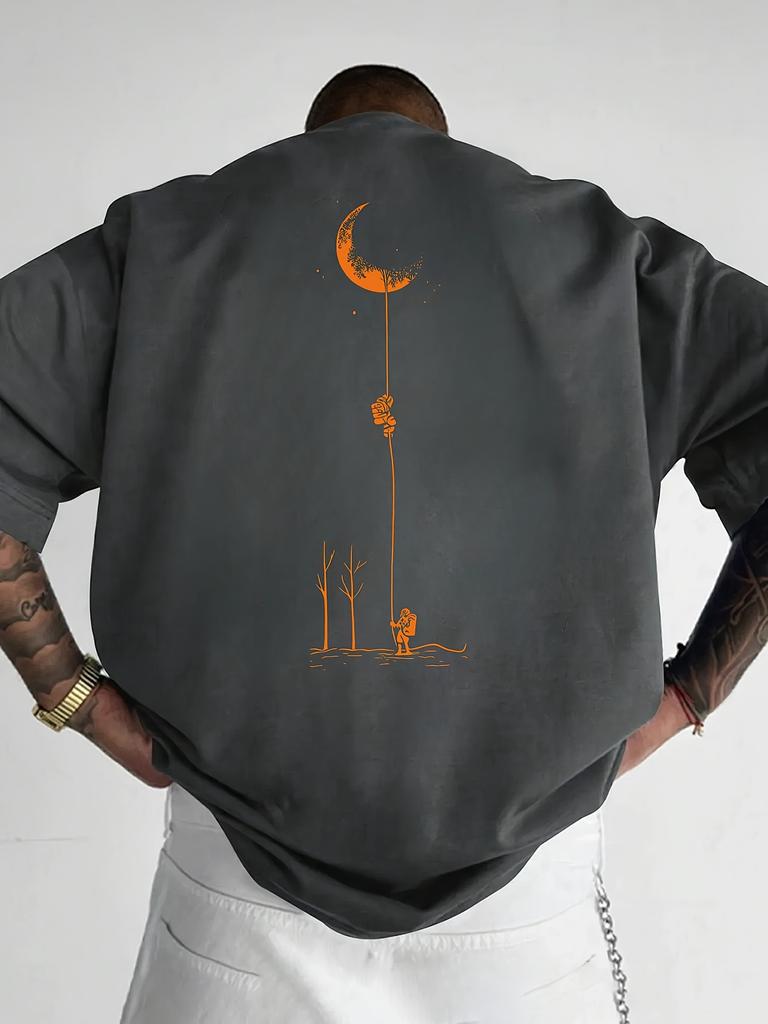 Unisex Unisex Tshirt Astronaut Climbing To The Moon Minimalist Graphic Tee Space Streetwear Casual Cotton Short Sleeve Tops