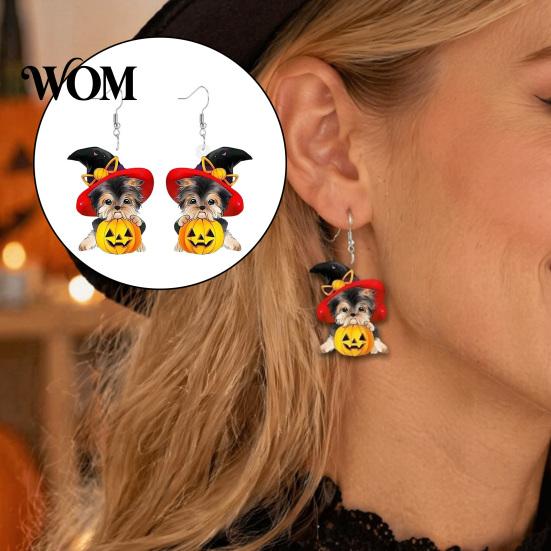 Distinctive Halloween Theme Jewelry Witch Hat Puppy Earrings, Cute Dog Pumpkin Drop Unique Pet Accessories Lightweight Acrylic Jewelry, for