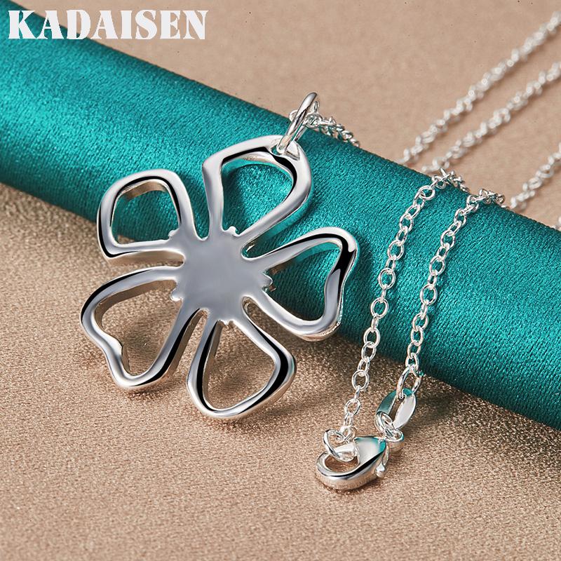 925 Sterling Silver Hollow Flower 16/18/20/22/24/26/28/30 Inch Pendant Necklace for Women Wedding Party Fashion Jewelry