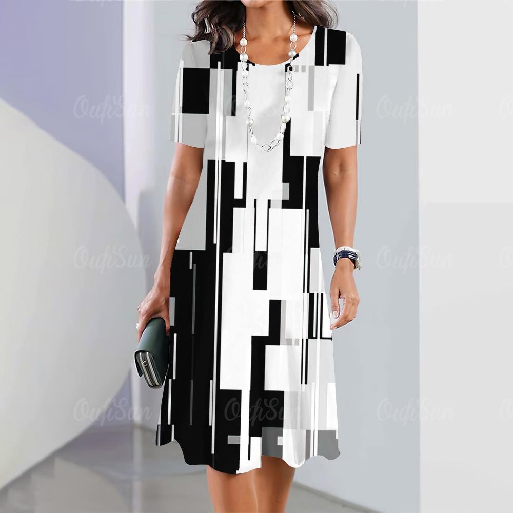 New Women's Dresses, Striped Printed Elegant Casual Vintage Dresses, Y2k Bohemian Style, Fashion Large Size Short Sleeve Dress