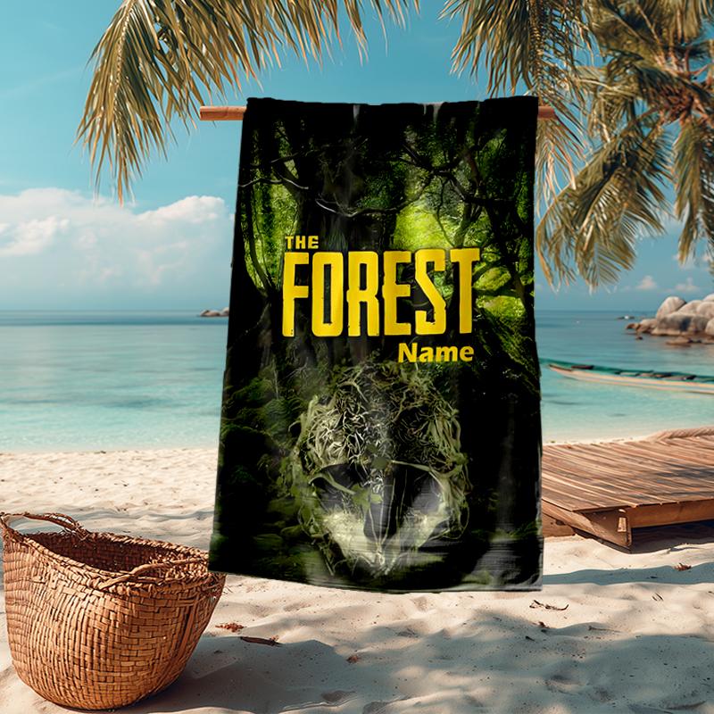Custom Name Ultra-Soft Beach Towel with The Forest Theme,Ideal for Pool - Camping, Diving - Perfect Travel Essential, Vibrant Beach Towel.