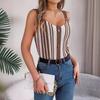 QICED Spring Summer V-neck Button Contrasting Color Cut-out Knitted Sweater Vacation Halter Top Women's Wear