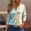 Women's T Shirt Tee Print Button 3/4 Sleeve Daily Weekend Fashion Basic V Neck Regular Top