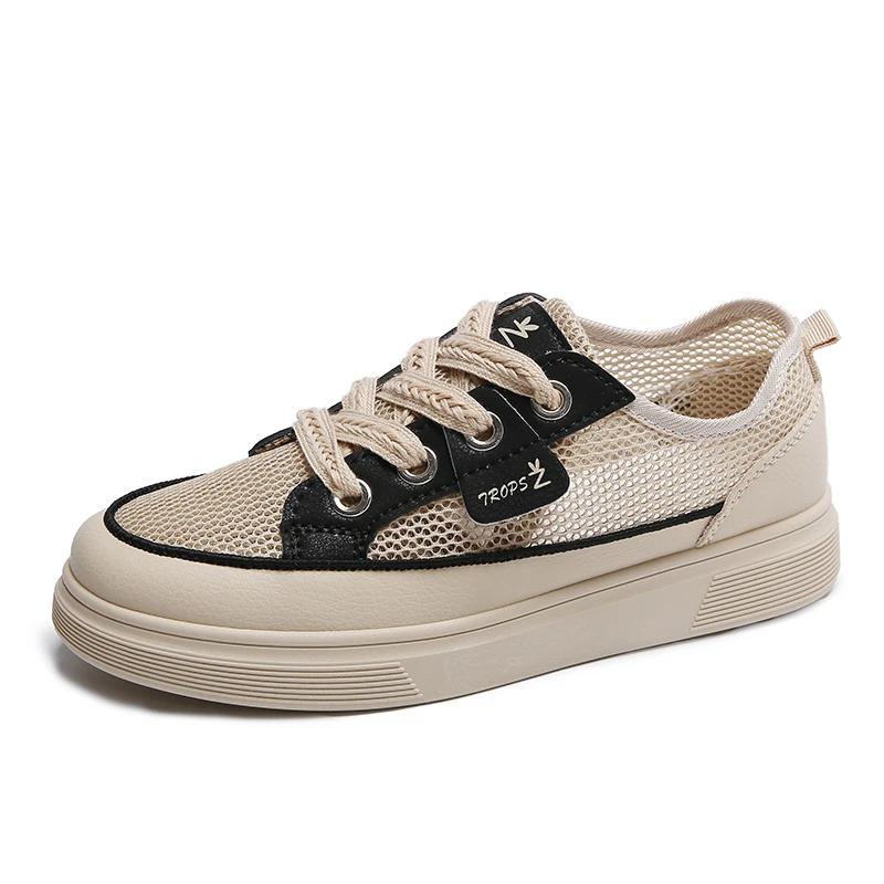 Модная женская обувь 2024 года, женская обувь из вулканизированной кожи на шнуровке, осенняя, разноцветная, дышащая, сетчатая, на платформе, повседневная, удобная, спортивная обувь