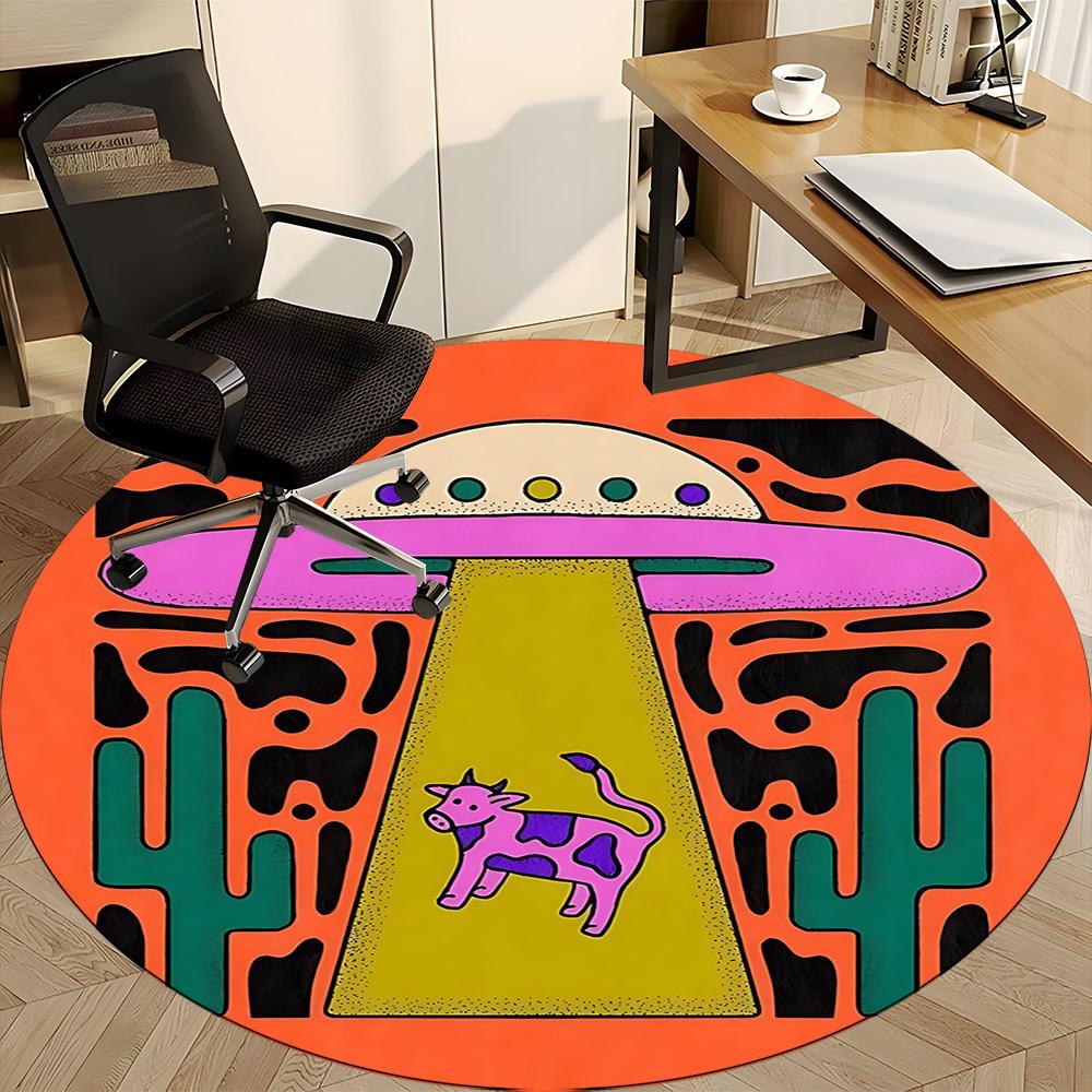 1 шт. Круглый ковер UFO Cow для офиса, комнатный коврик, подходит для офиса, под офисные стулья, спальни, гостиной, домашнего декора, декора комнаты