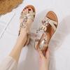 Large size wedge heel sandals women's 2025 summer new European and American ethnic style foot cover beaded rubber sole women's sandals