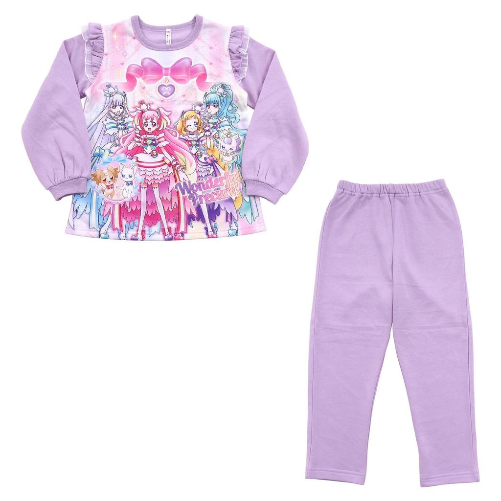 Пижамный комплект Bandai Wonderful Pretty Glowing пижама для длинных плеч с оборками из флиса сверху и снизу, хлопок на ощупь, для начальной школы, детского сада