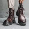 Мужские повседневные ботинки на платформе в британском стиле для вечеринок и ночных клубов, черные и коричневые, из натуральной кожи, ковбойские, осенне-зимние, высокие боты