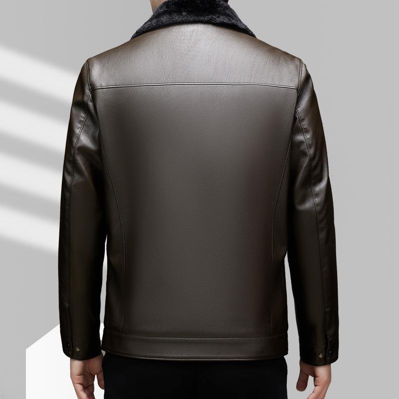 Кожаная куртка мужская бархатная утолщенная мужская меховая зимняя теплая кожаная куртка с лацканами