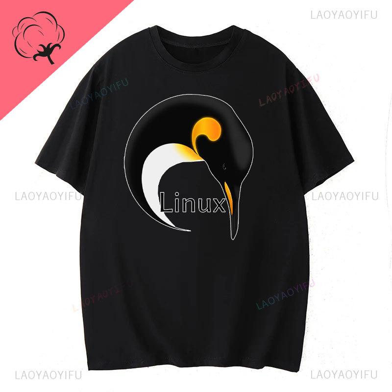 Премиальная хлопковая мужская футболка с пингвином Linux, одежда для отдыха, футболки в стиле харадзюку и манга, эстетичные футболки, винтажный юмор, уличная одежда