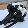 Wedding Bouquet for Bride Satin Artificial Flower Bridal Bouquet with Rhinestones Faux Pearls Bridesmaid Flower Bunch with Handle
