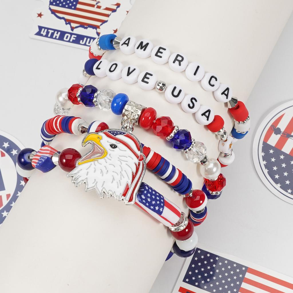 4th of July Bracelets USA Bead Bracelet American Flag Bracelets Patriotic Independence Day Bracelet