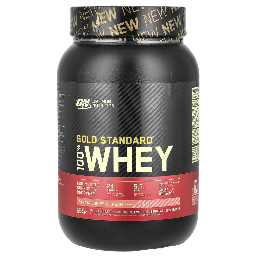 Optimum Nutrition Gold Standard 100% Whey, Клубника со сливками, 1,98 фунта (899 г)