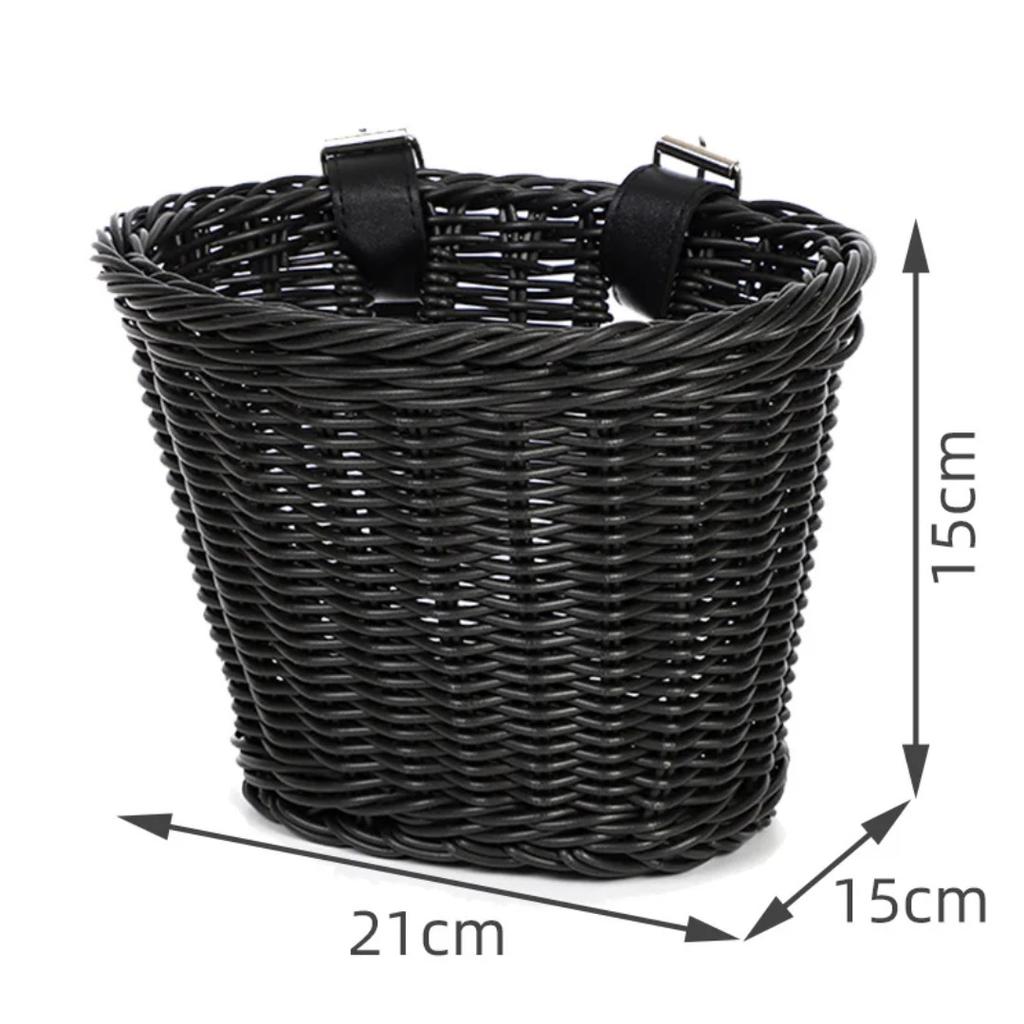 Kids Bike Basket Woven Imitation Rattan Bicycle Handlebar Basket Front Storage Basket for Kids Bike Scooter Toys Snacks Drinks