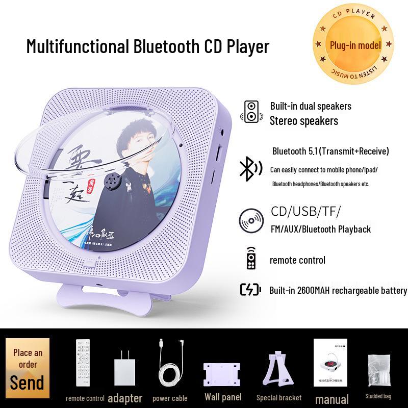 Настенный Bluetooth CD-динамик и музыкальный проигрыватель с крышкой - репитер для раннего обучения и радио MP3-плеер