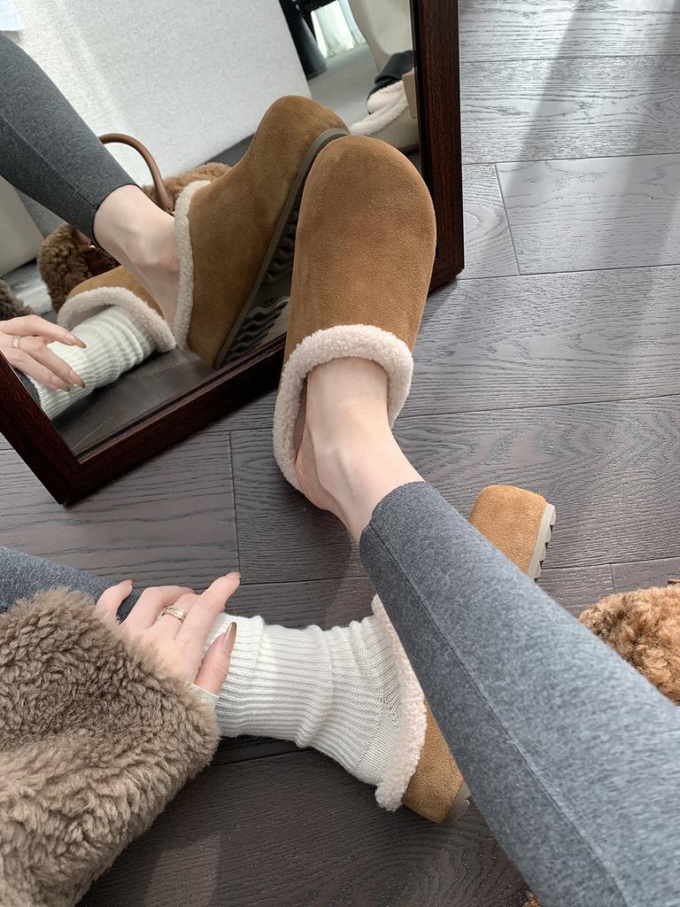 Wool Version~ Grape Ma Height Increase Cm Cow Anti-plush Plush Shoes Women's Half-drag Winter Plush Warm Cotton Shoes