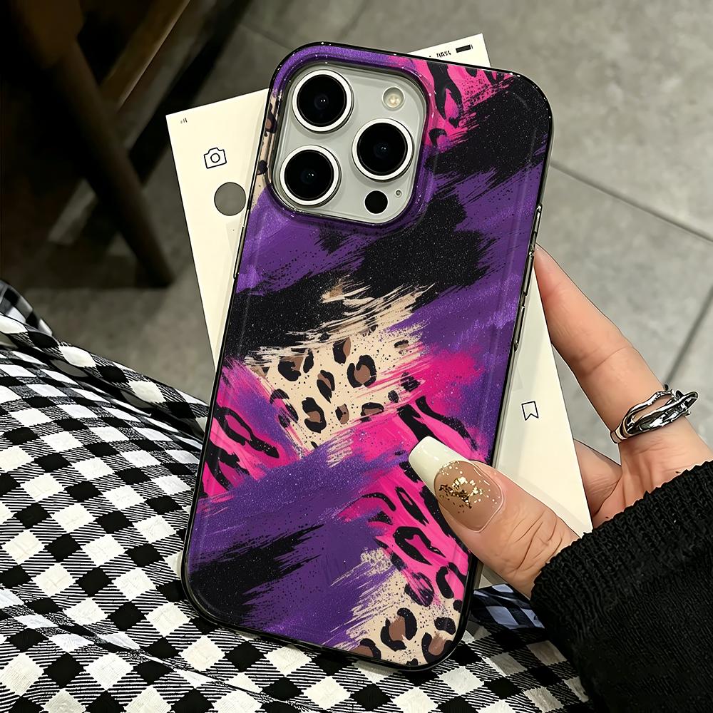 Ретро Чехол для iPhone 17 Air 14 13 11 Promax 15 Plus 12 16 Модный Крутой Фиолетовый Черный Узор Леопардовый Принт Защитная Крышка