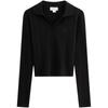 Calvin Klein Minimalist Embroidered Slim Fit Polo Neck Long Sleeve T-Shirt Women Tops Space-Black J224946