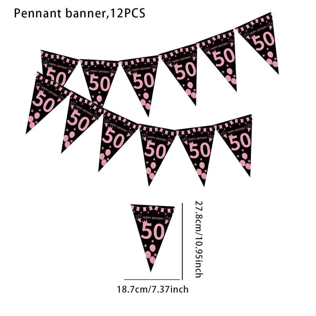 Black Pink Triangle Birthday Party Banner Decoration
