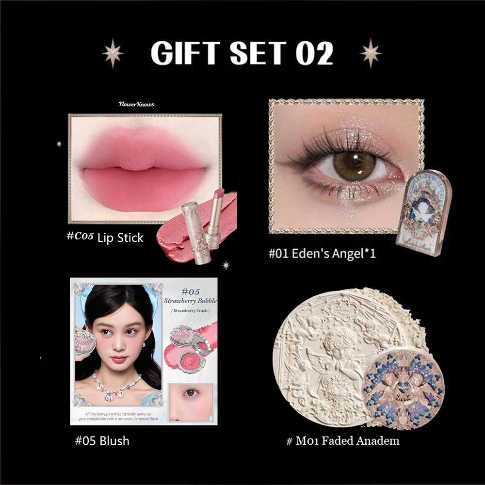 Flower Know Little Angel Collection Подарочная коробка с косметикой Тени для век Румяна Кремовая матовая помада Хайлайтер Полный набор Все в одном