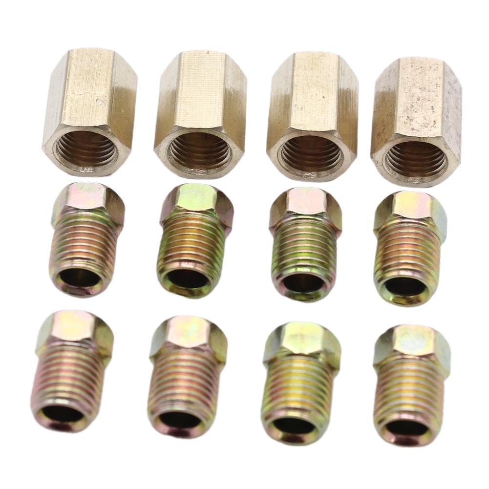 12Pcs 7/16 Inch-24 Threads Brake Union Fittings Assortment 4 Unions 8 Nuts Brake Line Connector for 1/4 Inch Steel Brake Line