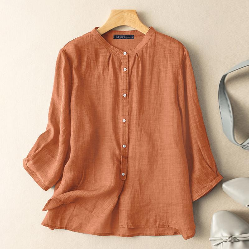 ZANZEA Женская повседневная летняя блузка с круглым вырезом и рукавами 3/4