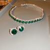 Luxury Necklace Earrings Sets Green Crystal Necklace Women Weddings Bride Zircon Accessories