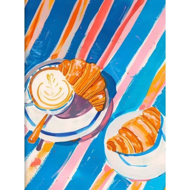 Vibrant Kitchen Wall Art Strawberry Paella Seafood Coffee Croissant Pizza Canvas Poster Print Perfect Home Decor for Dining C