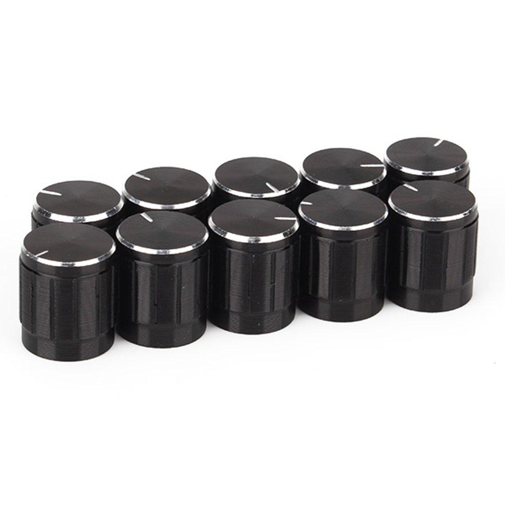 Yibuy Volume Control Dome Knob Rotary Knob for Electric Aluminum 10pcs Black Inner Diameter 6mm Guitar/Bass