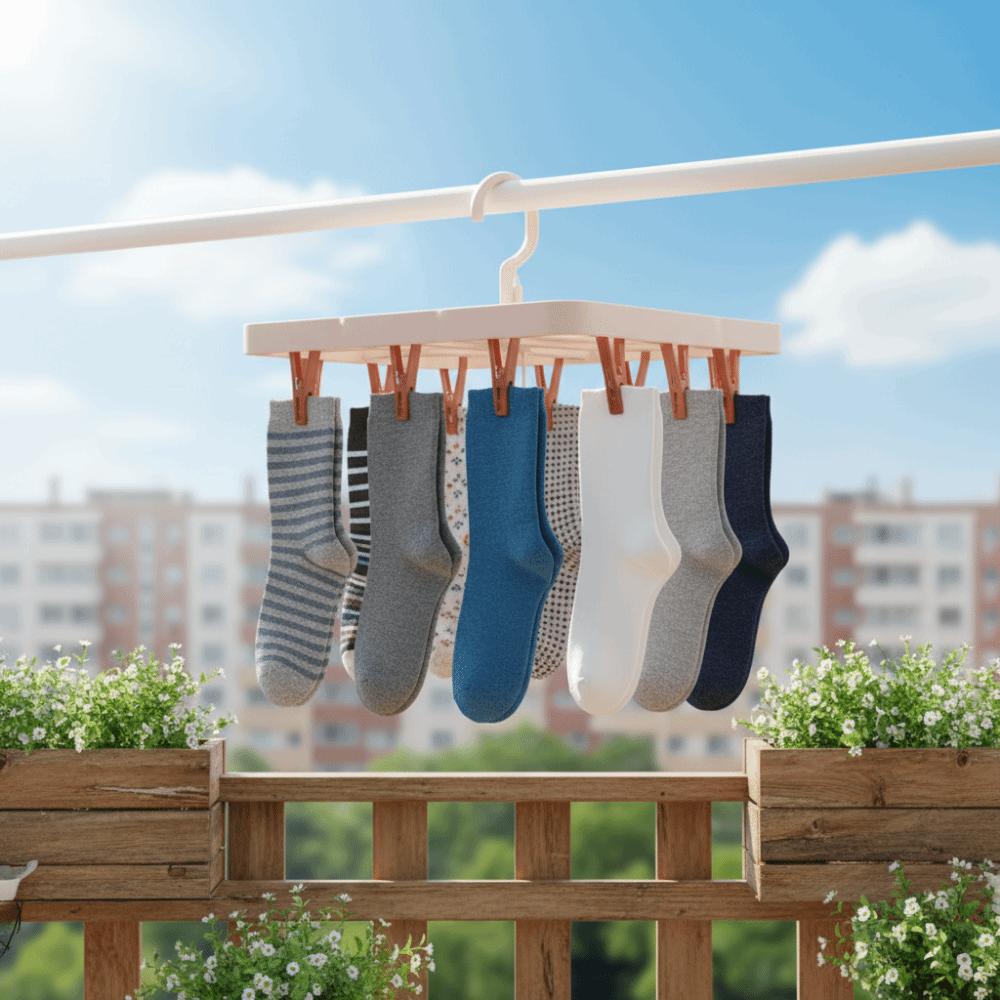 Windproof Collapsible Clothes Drying Rack Plastic Hanging Drying Rack Sock Drying Clip  Travel