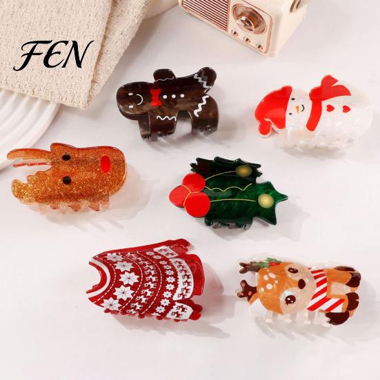 Decorative Snowflake Hair Barrettes Christmas Claw Clip for Women, Acrylic Festive Accessories with Elk Santa Comfortable Clips Daily Wear Patterns,