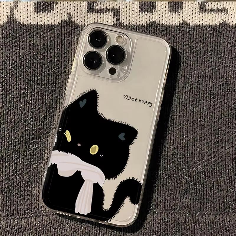 Cartoon Black White Cat Couple Phone Case For Xiaomi Mi 15 T Pro 14T 13T Mi 17 Pro 15 14 13 12 11 Lite 5G Clear Bumper Cover