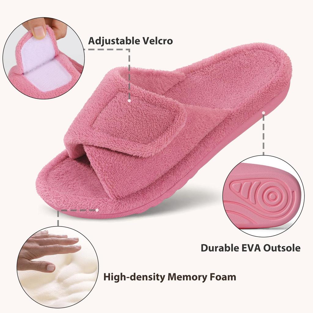 Модные зимние женские ортопедические тапочки Comwarm из кораллового флиса с поддержкой свода стопы, регулируемые на липучке, с открытым носком, для лечения подошвенного фасциита