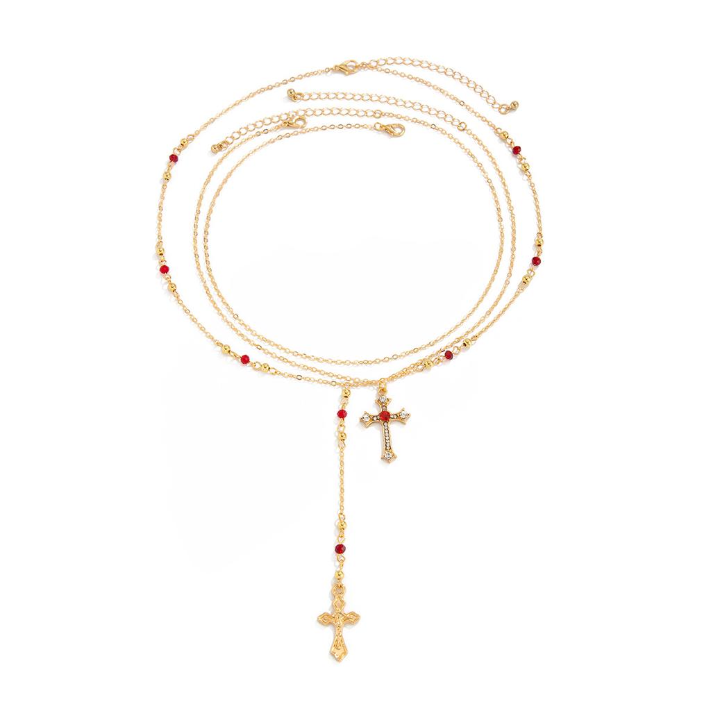 Jewelry 3-piece Set, Diamond-encrusted Cross Chain Necklace Set, Small Flower Crystal Copper-clad Iron Chain Neck Chain.