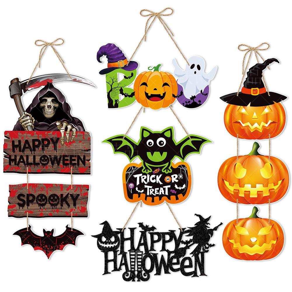 Halloween Pumpkin Witch Bat Skeleton Hanging Ornament Front Party Door Hanging Props Background Decoration Halloween Party Decor