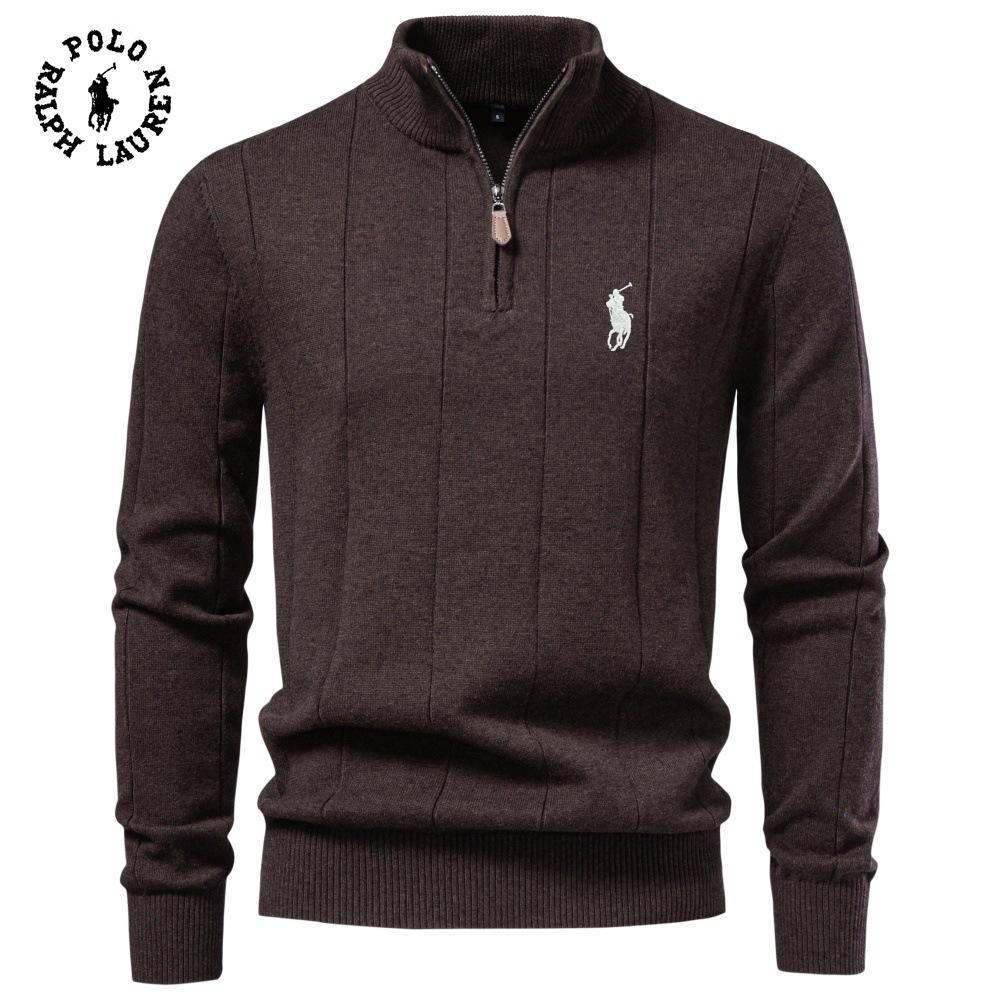 Polo Ralph Lauren Осень-Зима 2026 Новый Унисекс Свитер из Чистого Хлопка Стойка Молния Унисекс Свитер Свитер-Пуловер